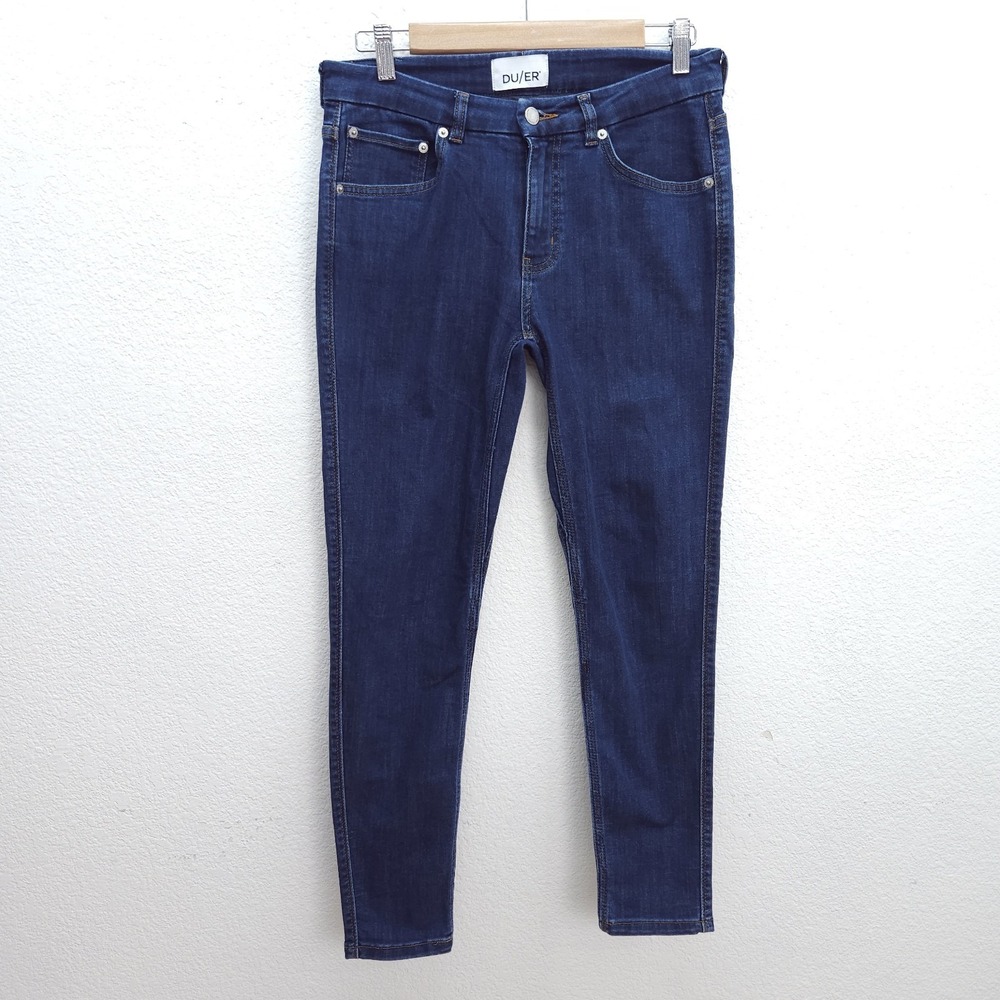 Womens DU/ER Jeans Mid Rise Skinny Dark Wash Stretch Zip/Button Fly 28 x 28